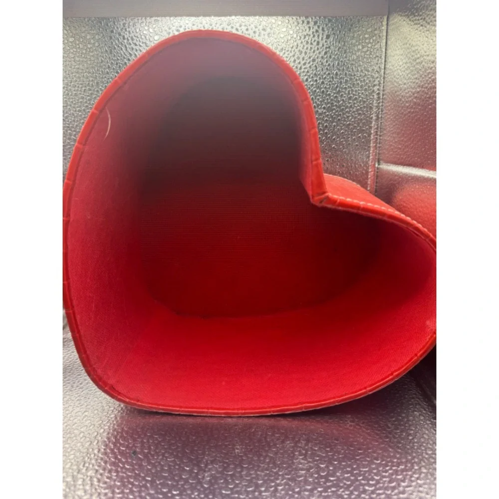 Red Heart Shaped Croc Embossed Storage Box Faux Leather Keepsake Jewelry Case
